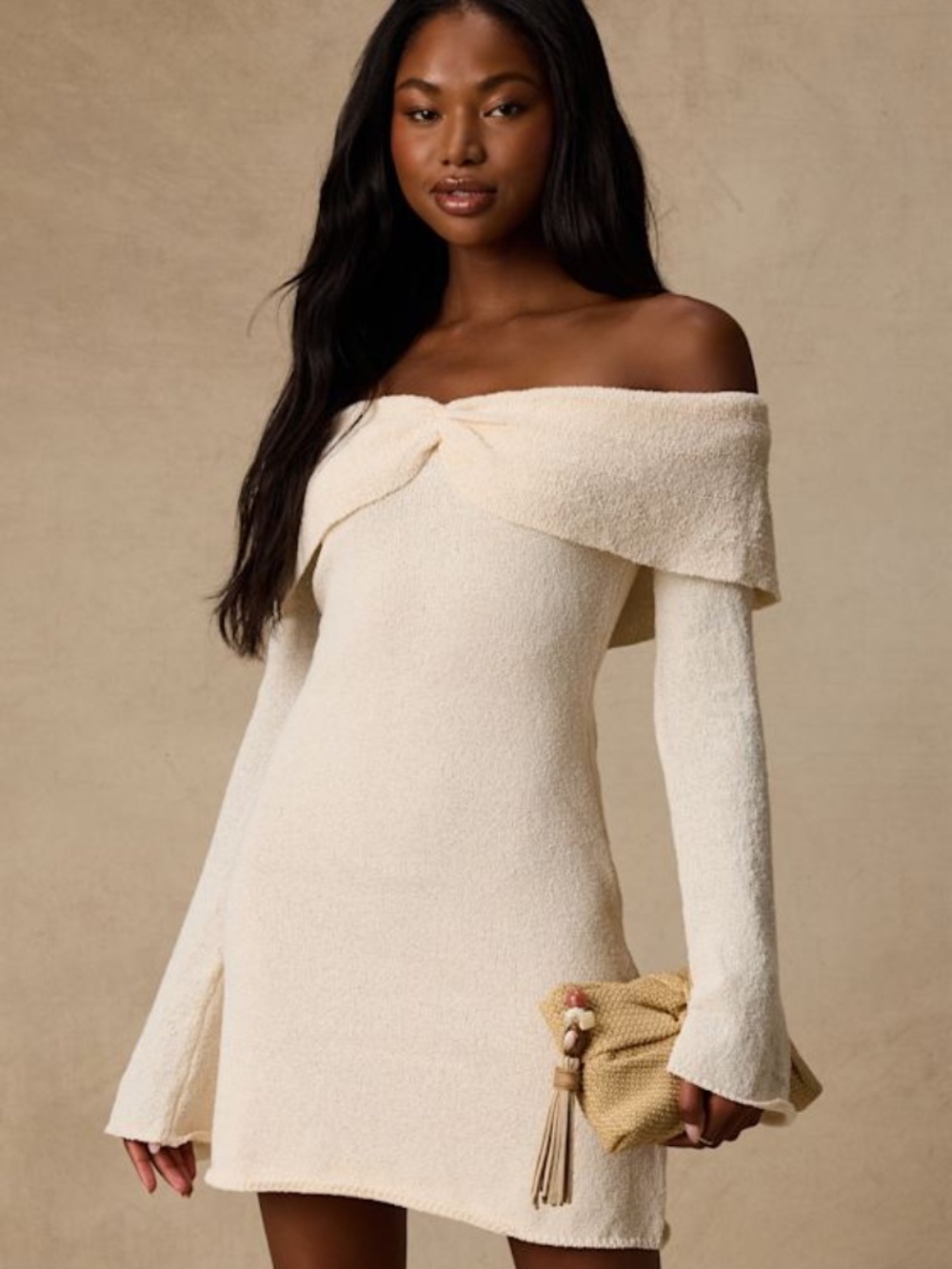 Lulus Pemryn Cream Off-the-shoulder Mini Sweater Dress White - Size XL